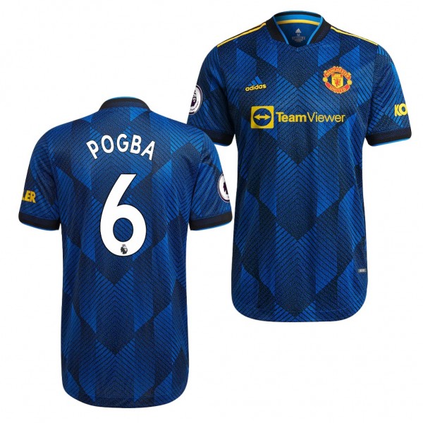 Men's Paul Pogba Jersey Manchester United Third Blue 2021-22 Authentic Patch