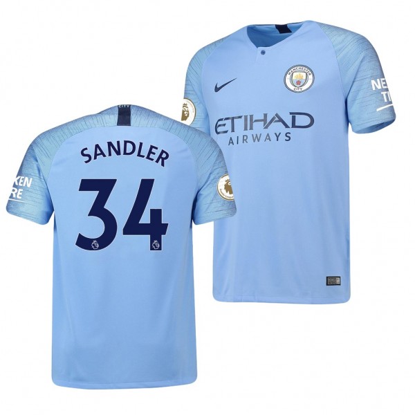 Men's Manchester City Home Philippe Sandler Jersey Light Blue
