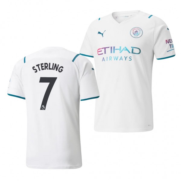 Men's Raheem Sterling Manchester City 2021-22 Away Jersey White Replica