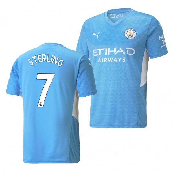 Men's Raheem Sterling Manchester City 2021-22 Home Jersey Light Blue Replica