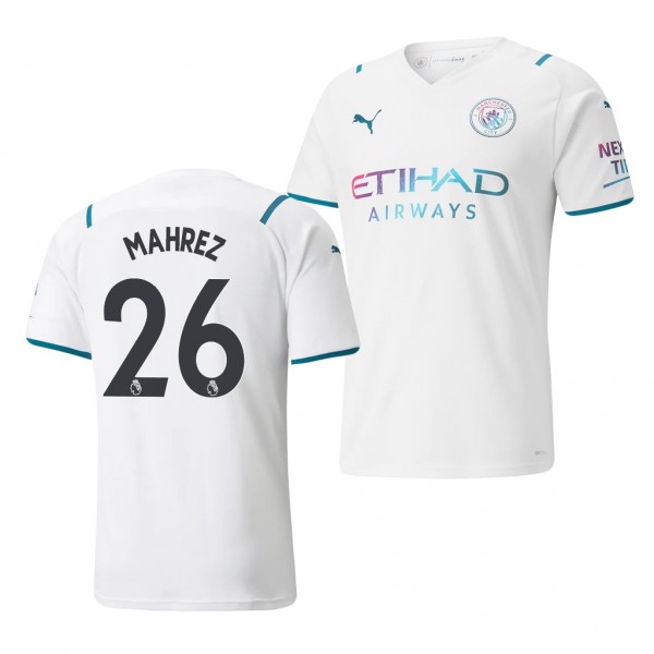 Men's Riyad Mahrez Manchester City 2021-22 Away Jersey White Replica