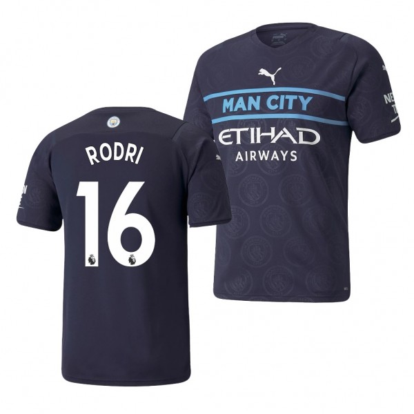 Men's Rodri Manchester City 2021-22 Third Jersey Navy Replica