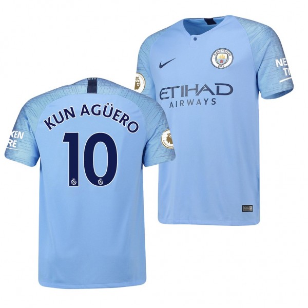 Men's Manchester City Replica Sergio Aguero Jersey Light Blue