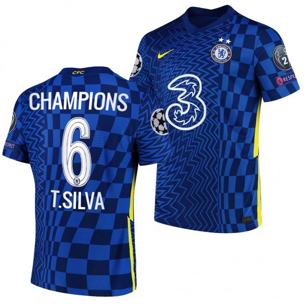 Men's Thiago Silva Jersey Chelsea UCL 2021 Champions Blue Home