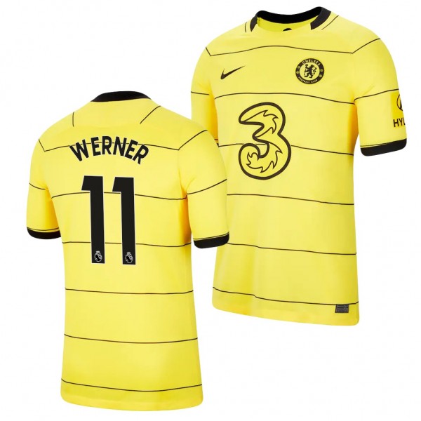 Men's Timo Werner Chelsea 2021-22 Away Jersey Yellow Replica