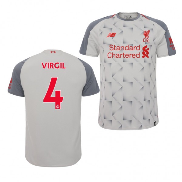 Men's Third Liverpool Virgil Van Dijk Light Grey Jersey