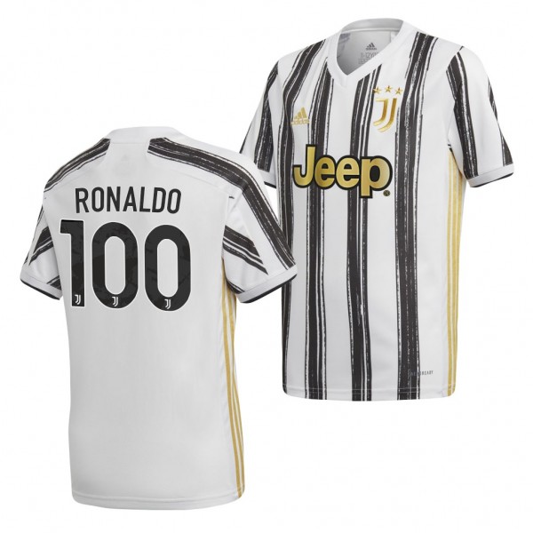 Men's Cristiano Ronaldo Juventus 100 Goals Jersey White Home 2021