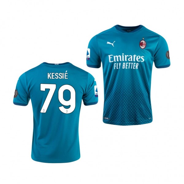 Men's Franck Kessie AC Milan Third Jersey Blue 2021 Short Sleeve