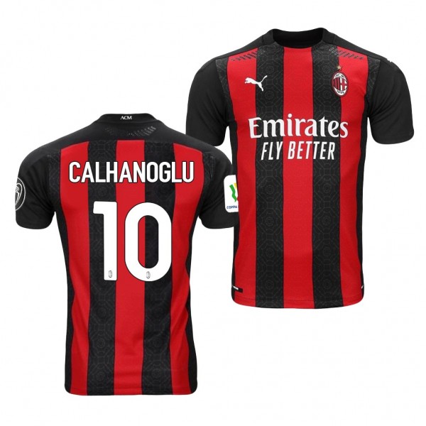 Men's Hakan CalhanoGlu AC Milan Home Jersey Red 2021 Italian Cup