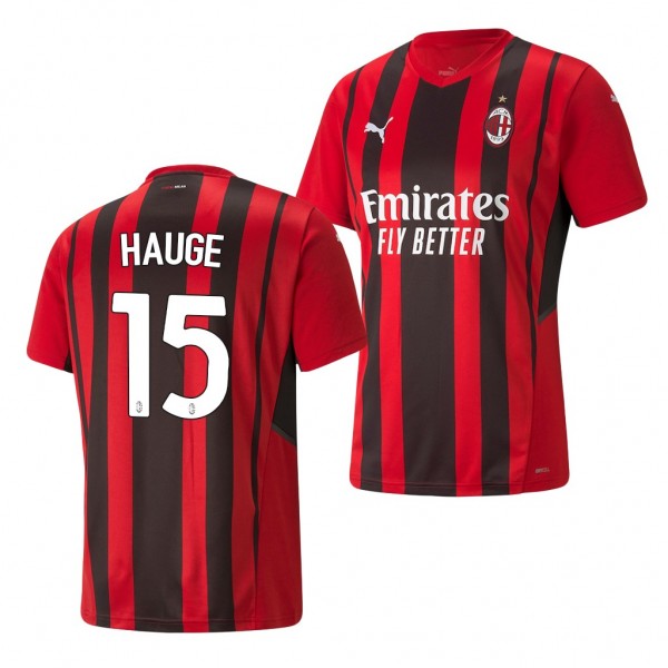 Men's Jens Petter Hauge AC Milan Home Jersey Replica Red Black 2021-22