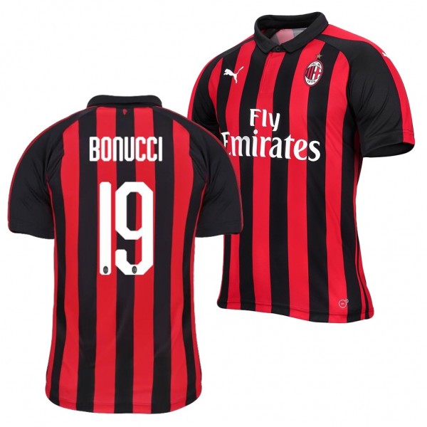 Men's AC Milan Home Leonardo Bonucci Jersey Red Black