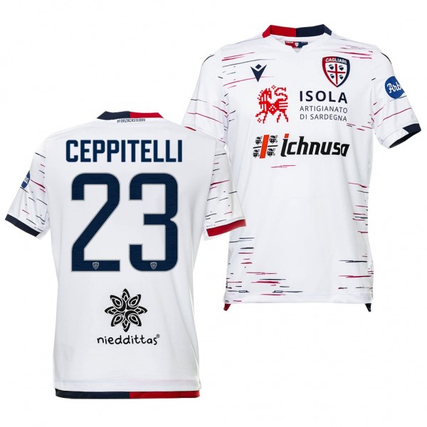 Men's Cagliari Calcio Luca Ceppitelli Away White Jersey 19-20